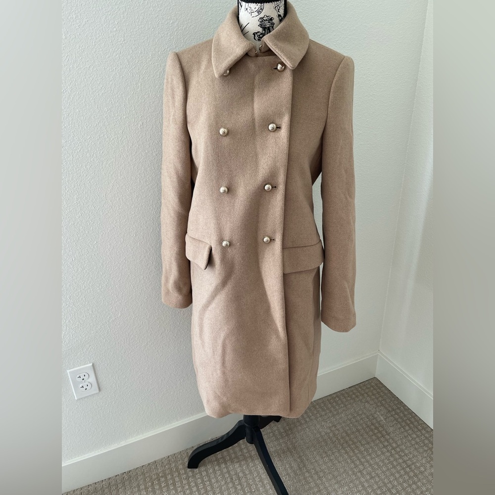 Mango Double-Breasted Wool blend Tan Coat